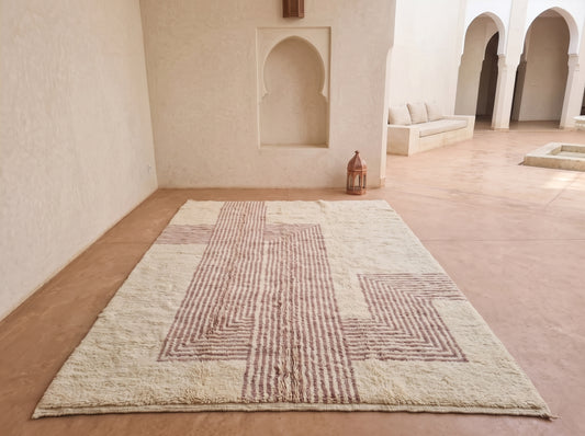 Beni Mrirt Pinstripe Panel — Ivory Field with Blush Corner