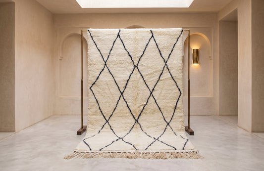 Beni Ourain Indigo Open Lattice — Ivory Wool