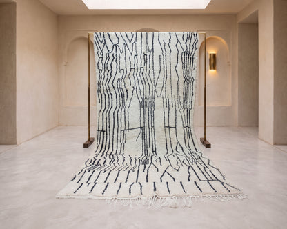 Beni Ourain Pile Rug — “Ink-Line Grove” on Ivory