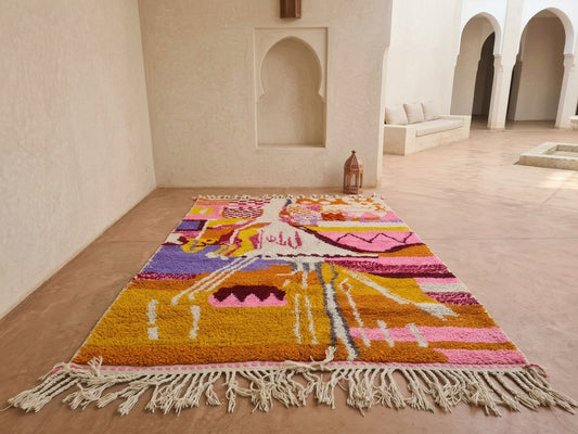 Boujaad Chromatic Landscape Rug — Ochre & Rose Narrative Field