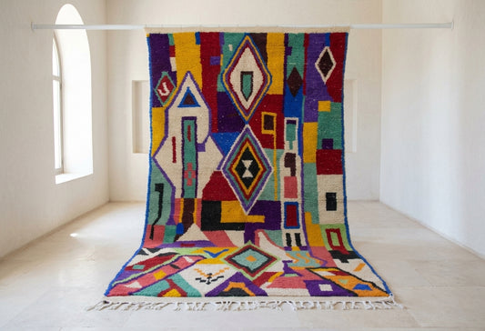 Tapis à poils Boujaad — Champ géométrique abstrait aux tons de bijoux 