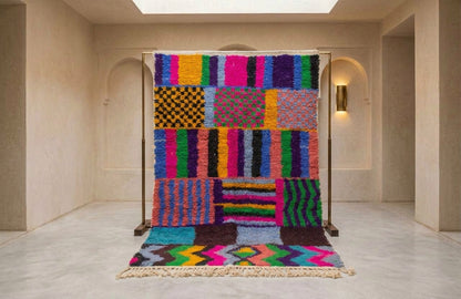 Boujaad Pile Rug — Chromatic Patchwork of Stripes, Checks & Zigzags