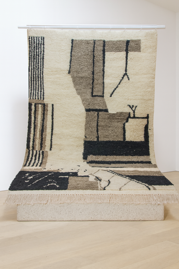 Azilal Abstract Atlas — Ivory Wool with Earth and Ink Geometry