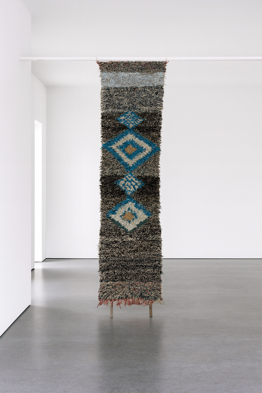 Boucherouite Stone-Field with Azure Diamond Totem — Reclaimed-Textile Runner
