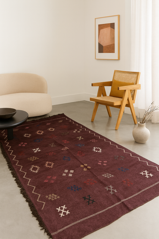 Boujaad Kilim — Garnet Amazigh Motif Field