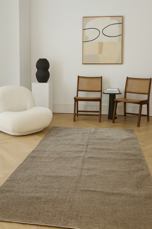 Boujaad–Zanafi Minimal Field Kilim — Stone Heather Monochrome