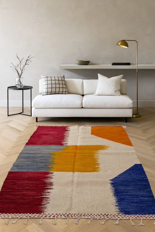 Boujaad–Zanafi Chromatic Blocks — Ivory Ground with Feathered Joins