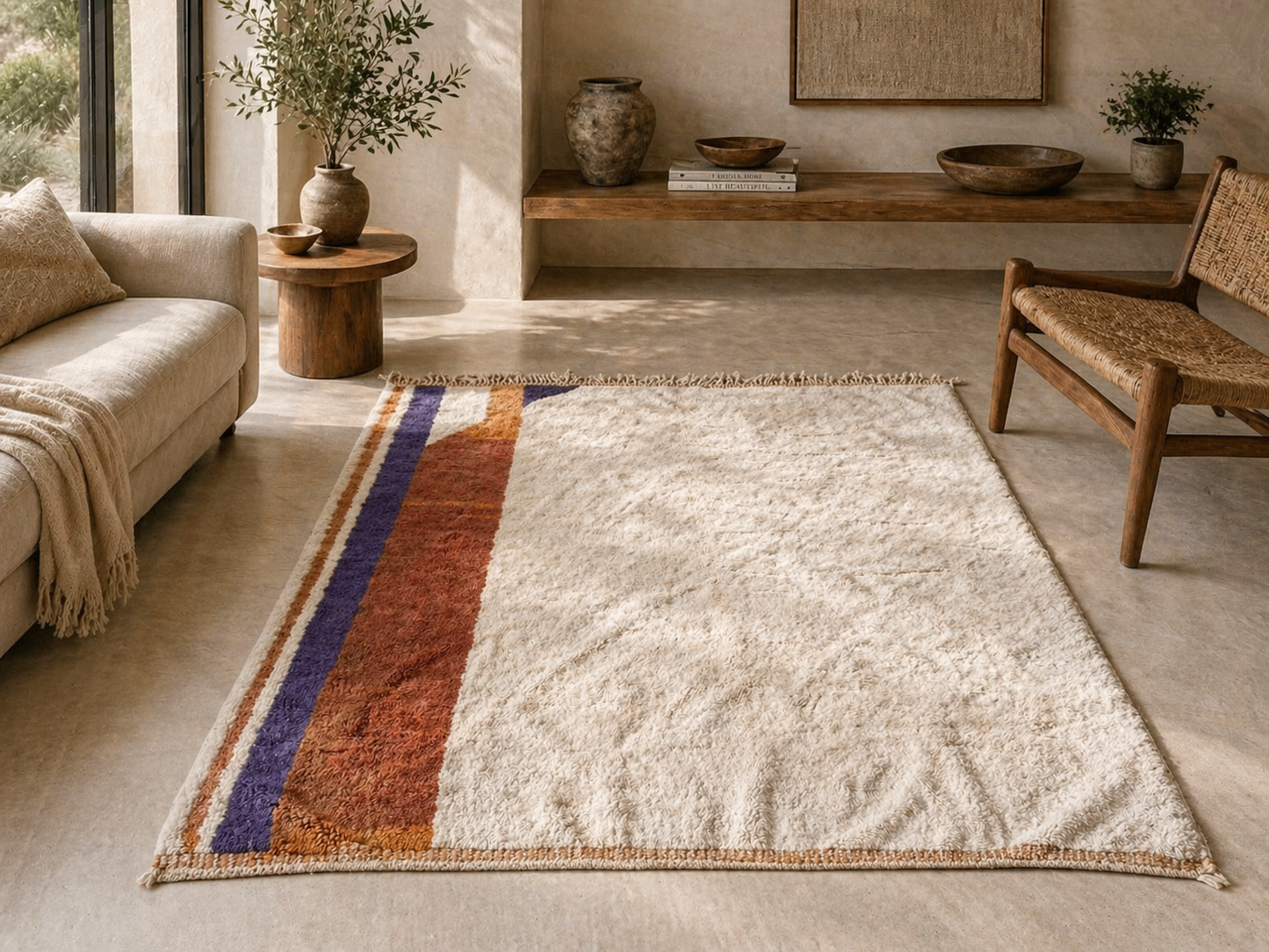 Beni Mrirt Margin Study — Ivory Field with Violet Selvedge