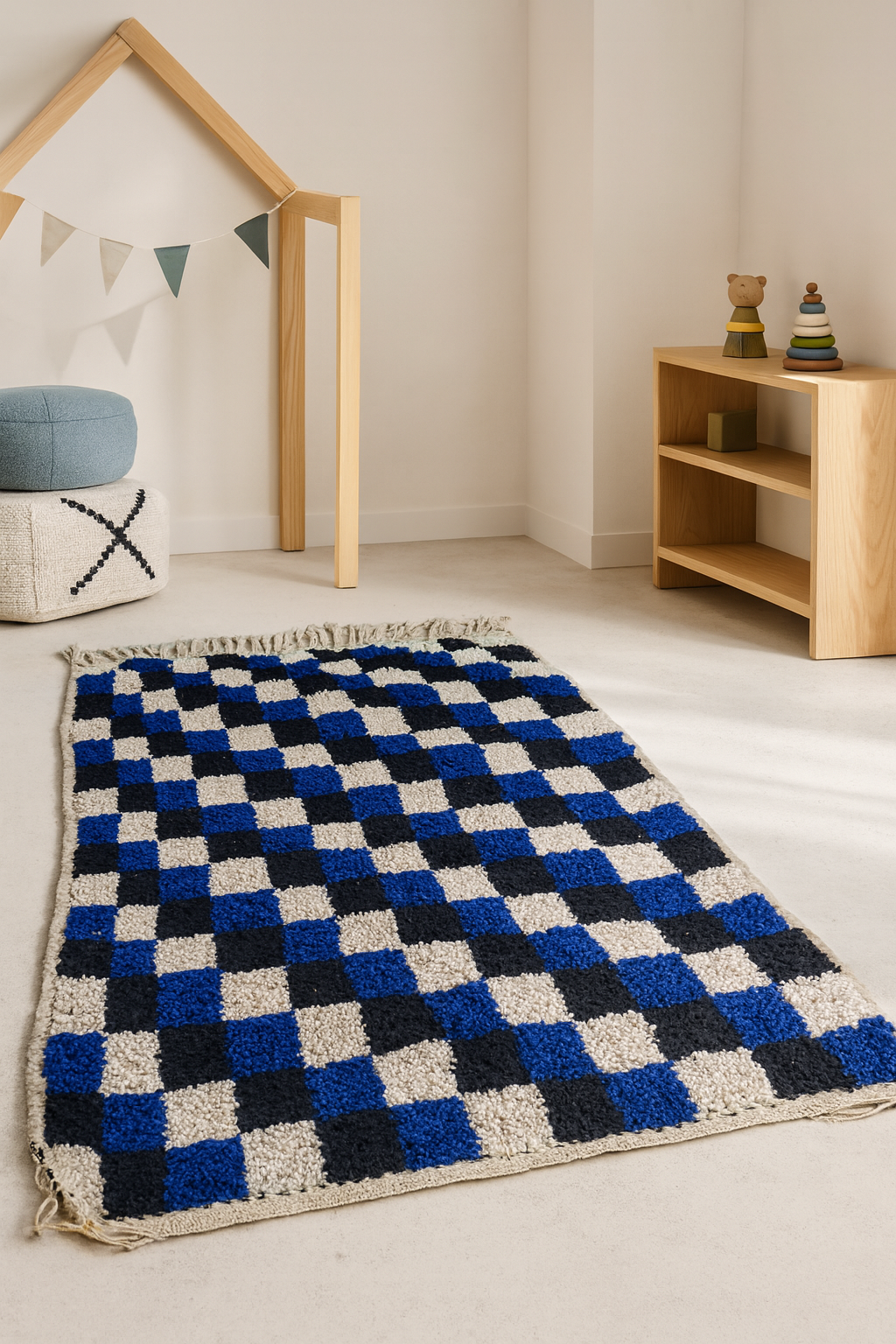 Boujaad Azure Check — Little Atlas Rug in Wool