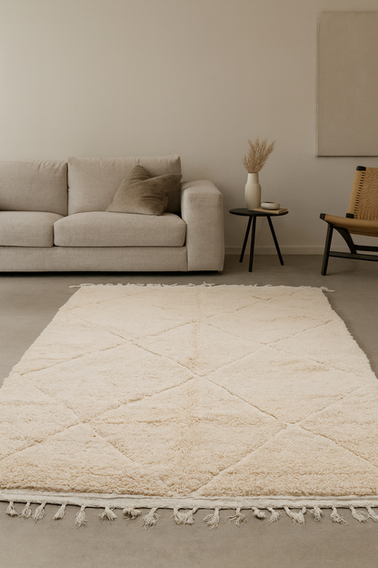 Marmoucha Ivory Relief Diamond Field — Hand-Knotted Atlas Wool