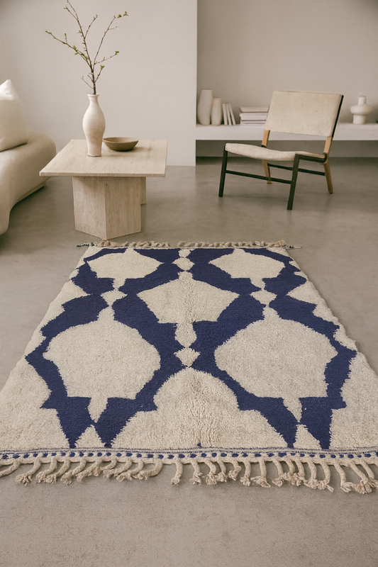 Beni Mrirt Atlas Trellis — Cobalt on Ivory