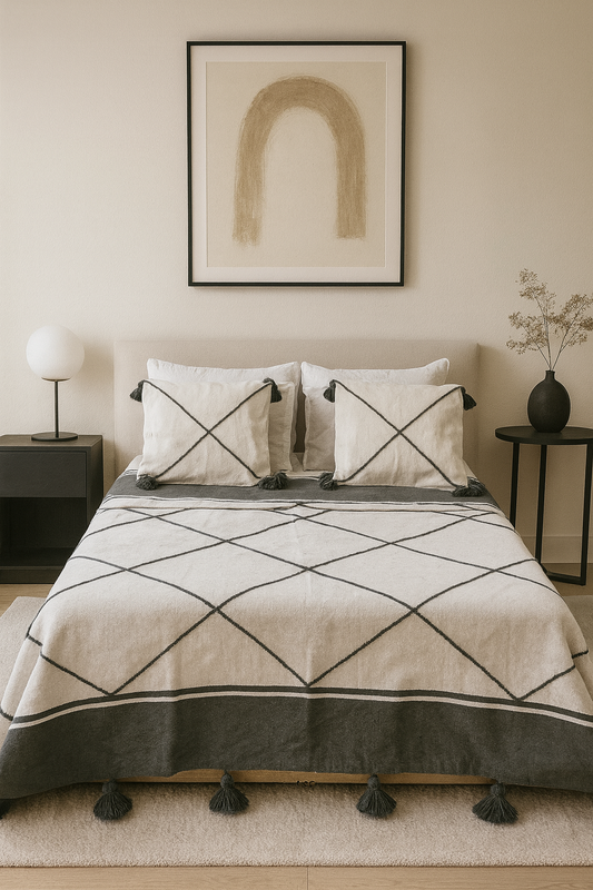 Safi Loom Set — Charcoal Lattice on Ivory