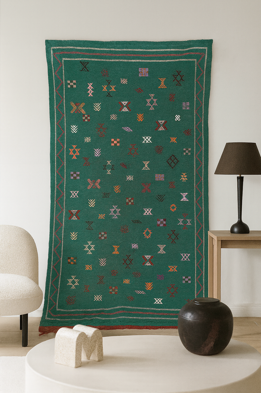 Boujaad Kilim Glyph Constellations — Emerald Field