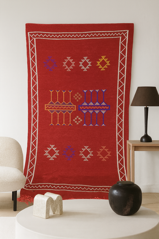Boujaad Kilim Twin Tazra — Crimson Field