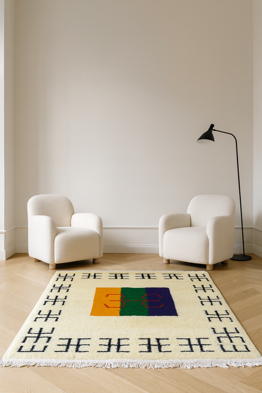 Zayane Kubba Panel — Tricolor Yaz Emblem in Ivory Wool