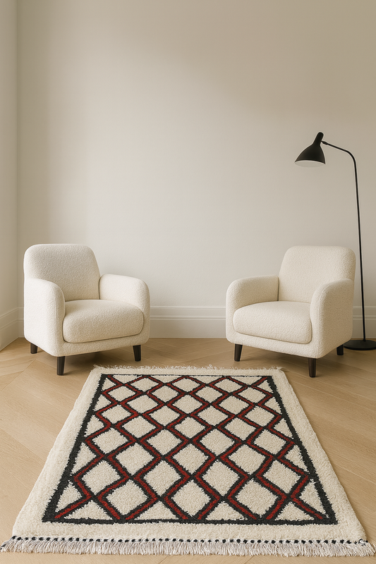 Zayane Kubba Lattice — Ivory, Black & Brick Red Wool