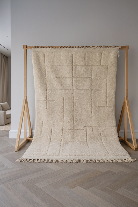 Marmoucha Orthogonal Grid — Tonal Ivory Wool