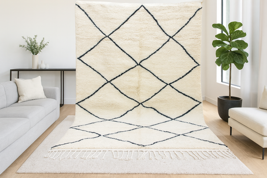 Marmoucha Diamond Trellis — Ivory Wool with Midnight Lines
