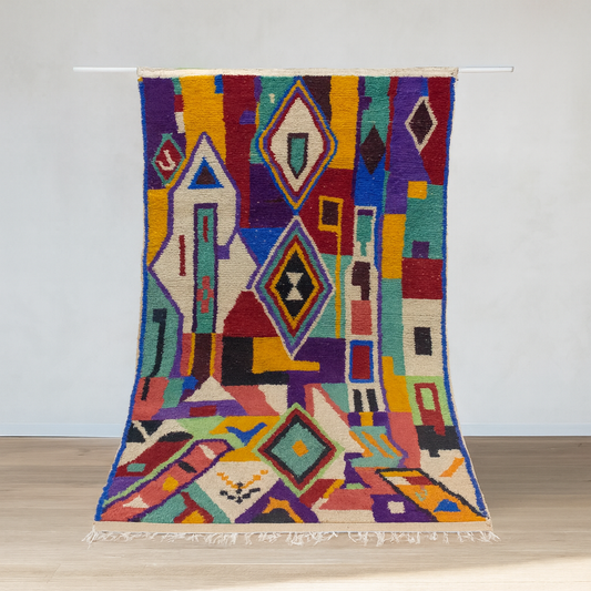 Boujaad Pile Rug — Abstract Geometric Field in Jewel Tones