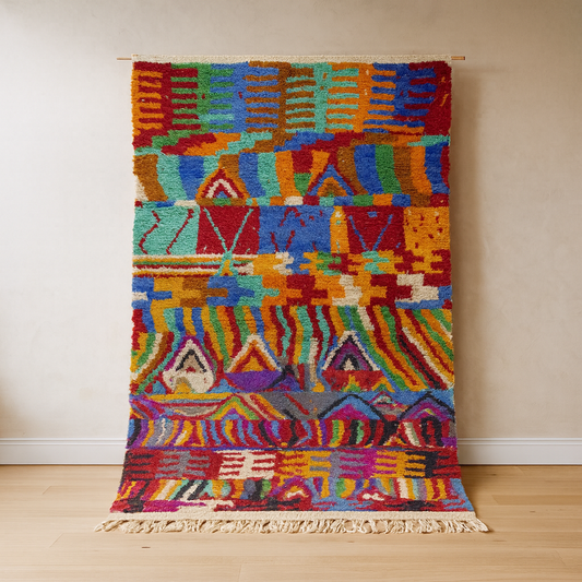 Boujaad Pile Rug — Chromatic Registers with Chevrons & Stripework