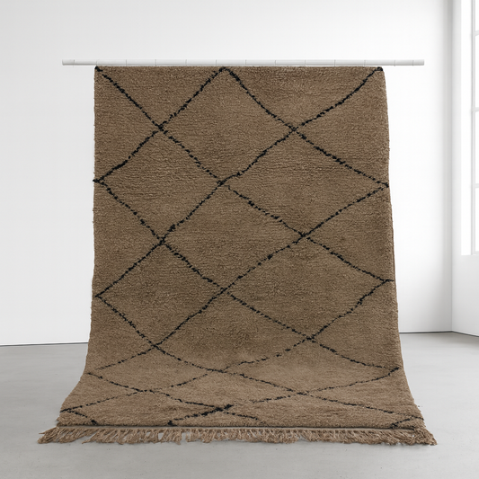 Beni Ourain Pile Rug — Cocoa Field with Charcoal Diamond Lattice