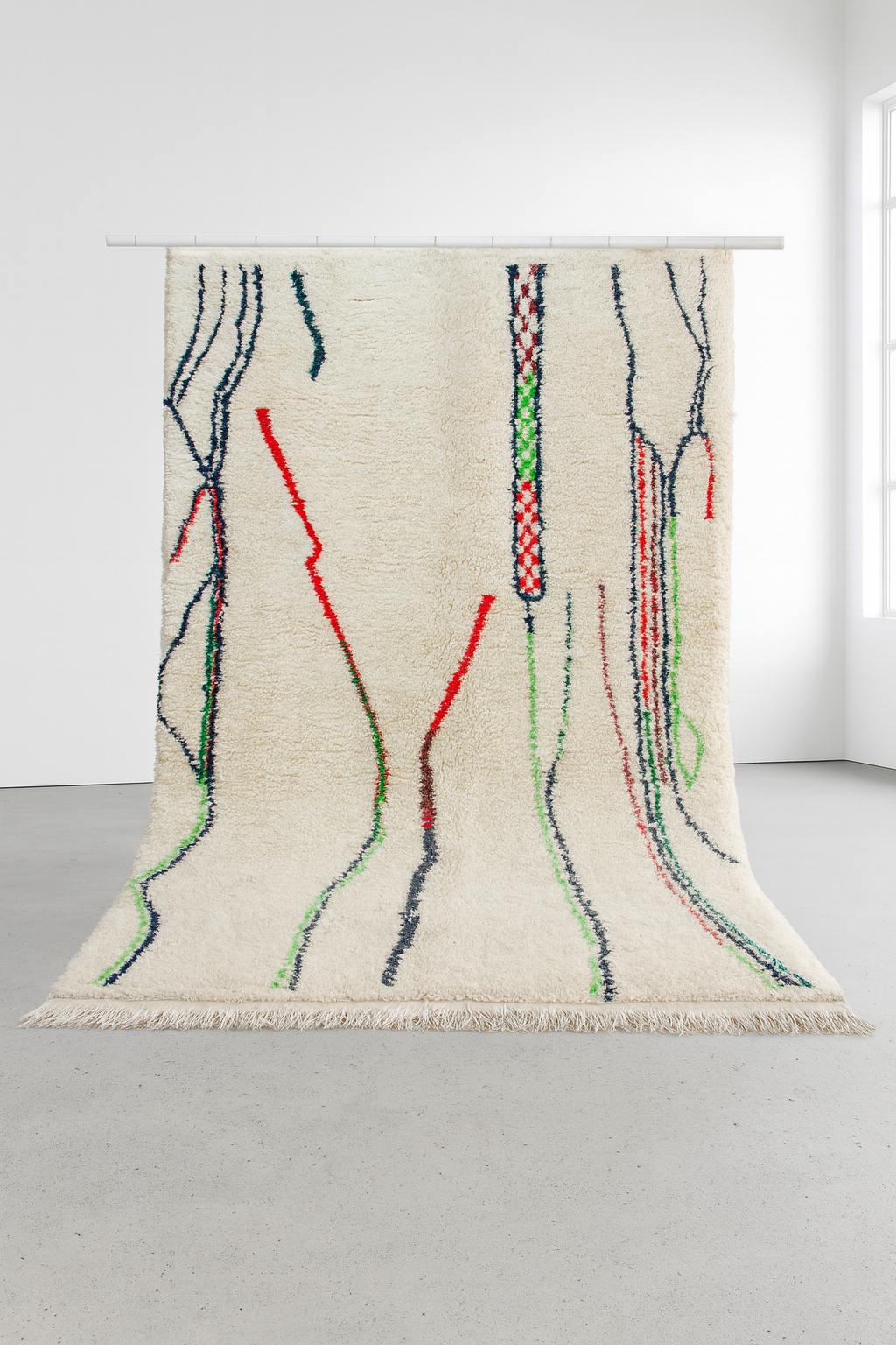 Azilal Pile Rug — Ivory Ground with Vertical Cascade Linework