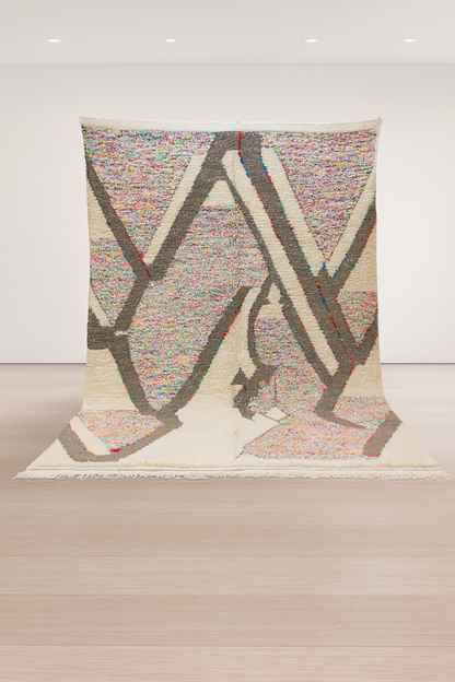 Azilal Pile Rug — Confetti Field with Monumental Graphite Lattice