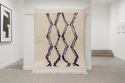 Azilal Double Zigzag Lattice — Ivory with Indigo