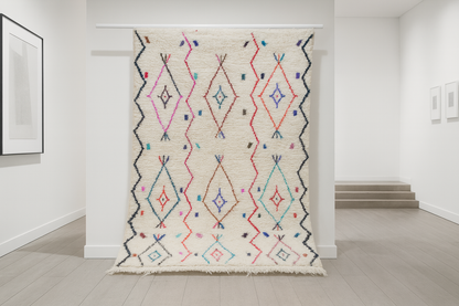 Azilal Lattice Rug — Ivory with Multicolor Diamond Medallions