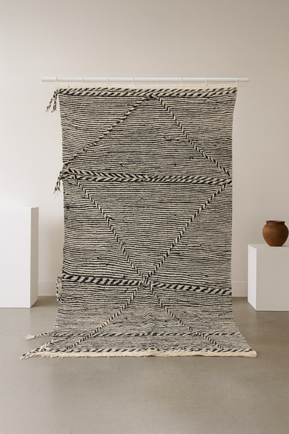 Zanafi Boujaad Kilim — Midnight Indigo Diagonal Panel Weave