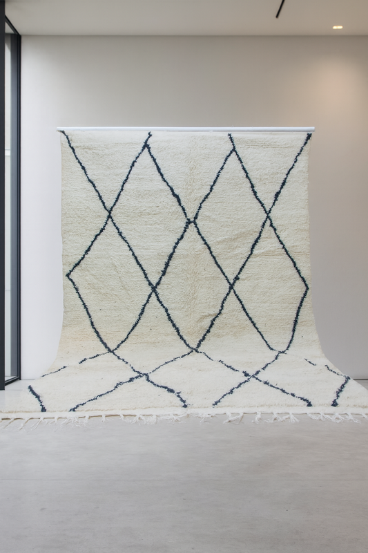 Beni Ourain Indigo Open Lattice — Ivory Wool
