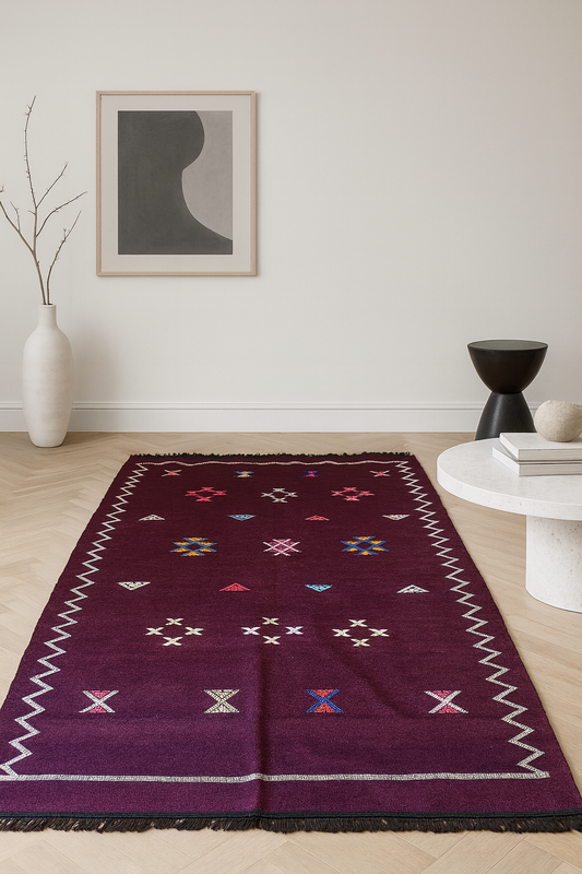 Boujaad Kilim — Aubergine Amazigh Motifs