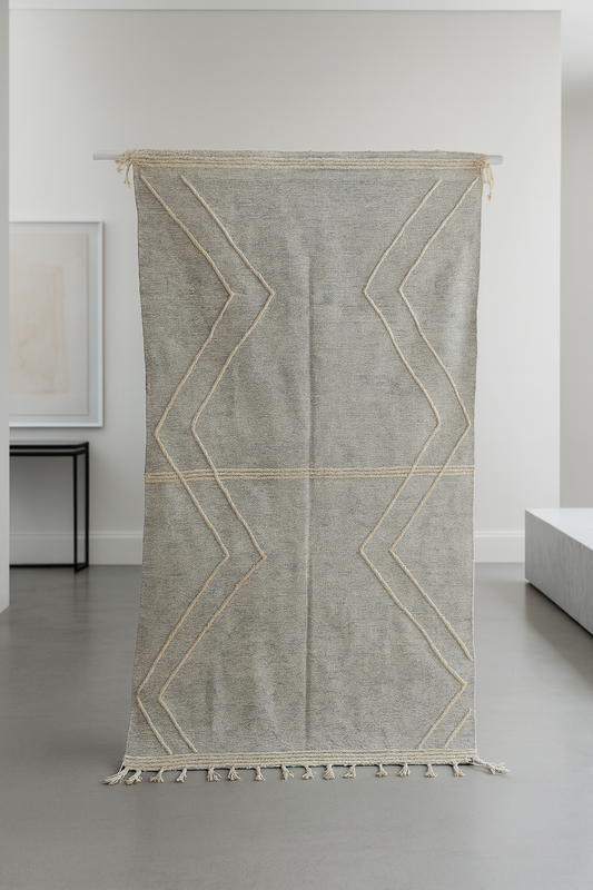 Zanafi Lightning-Guard Kilim — Mist Grey & Ivory