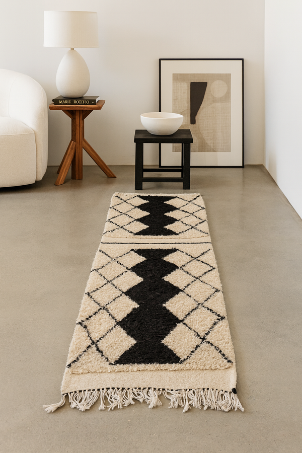 Beni Ourain Runner — Ivory Field with Charcoal Spine