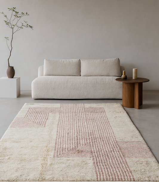 Beni Mrirt Pinstripe Panel — Ivory Field with Blush Corner