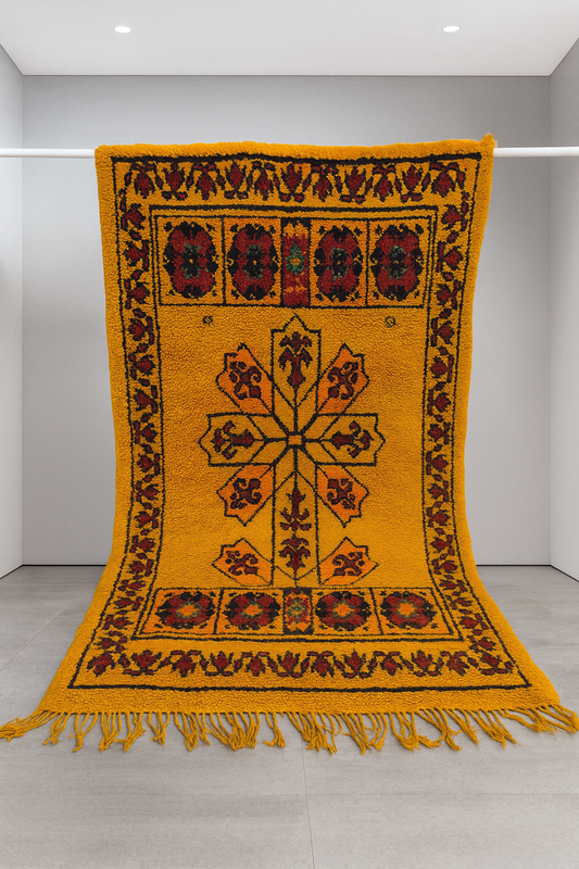 Aït Zayane Garden Medallion — Saffron Field with Cartouche Border