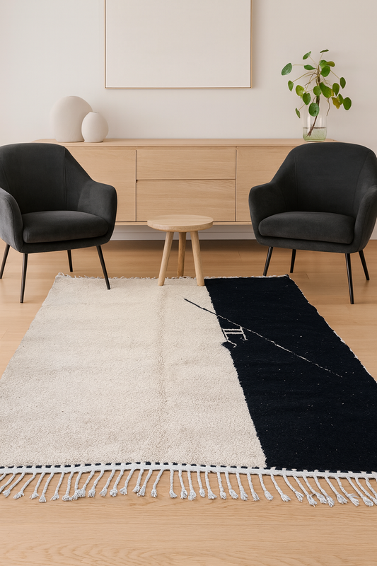 Beni Ourain Minimalist Field — Ivory & Midnight Wool