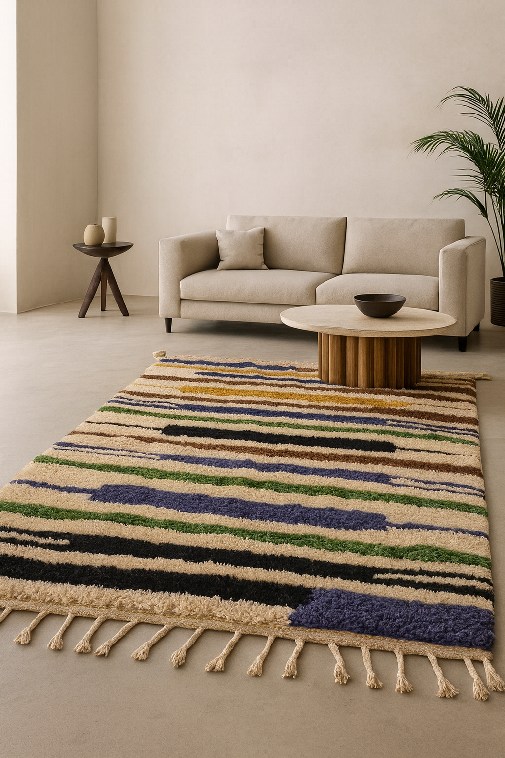 Rhythms of the Atlas – Striped Boujaad Rug in Violet, Green & Black