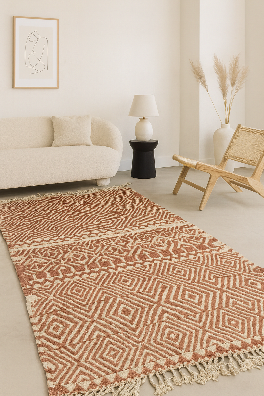 Zanafi Flatweave with Boujaad Influence — Terracotta & Ivory Geometric Wool