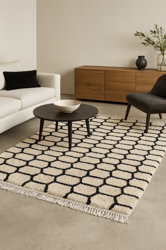 Honeycomb Pathways – Beni Ourain Rug with Cellular Geometry