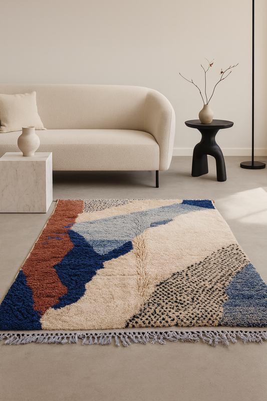 Atlantic Echoes – Beni Mrirt Rug in Oceanic Blues