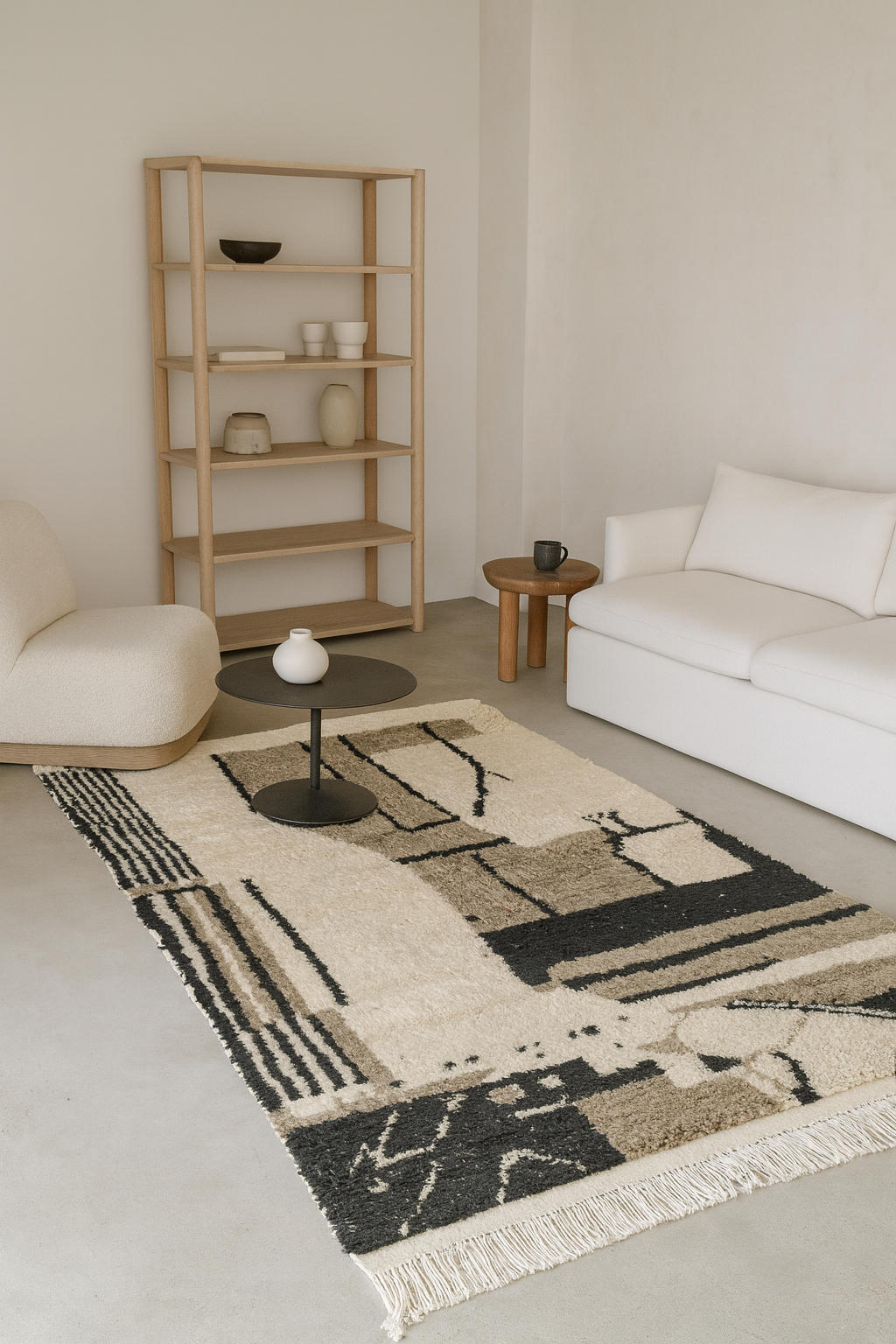 Azilal Abstract Atlas — Ivory Wool with Earth and Ink Geometry