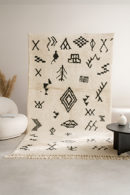 Azilal Glyph Constellation — Ivory Wool with Charcoal Symbols