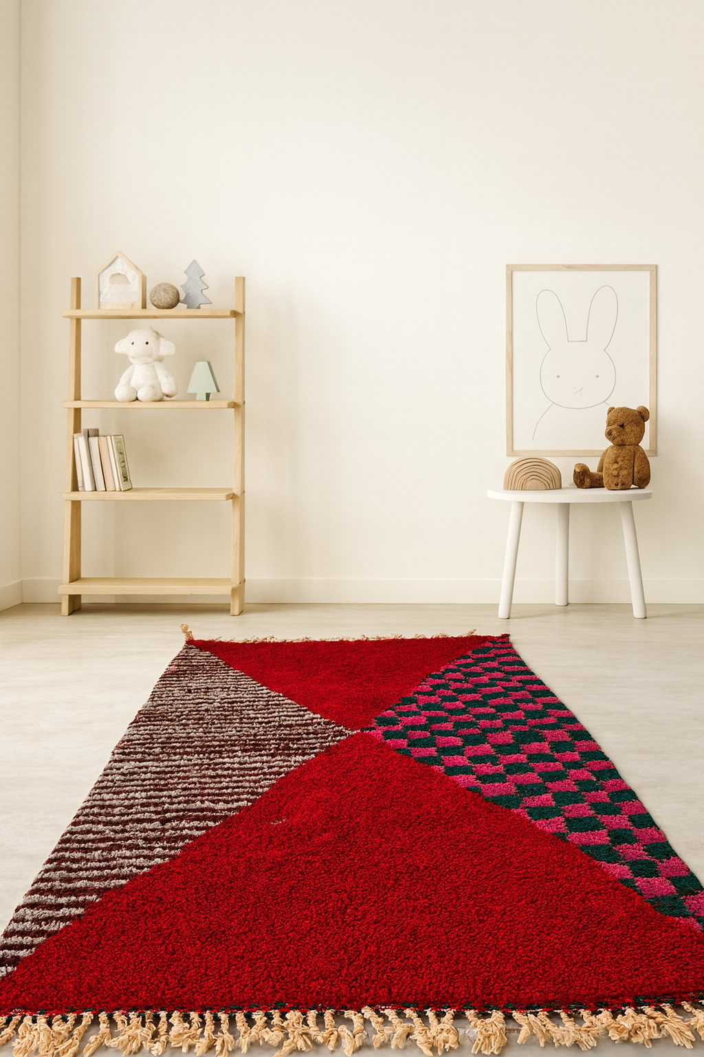 Tapis Beni Mrirt à losanges en tissage Celebration, Scarlet Echo 