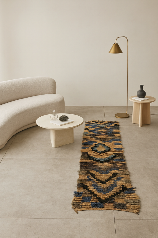 Boucherouite Atlas Chevron — Sand & Indigo Runner