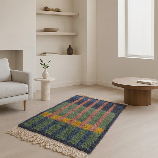 Chromatic Tartan — Beni Mrirt Grid with Golden Traverse