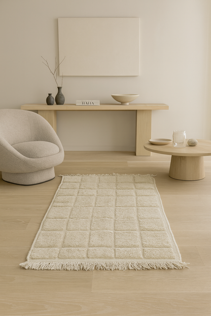 Ivory Relief Grid — Marmoucha Checker in Undyed Wool