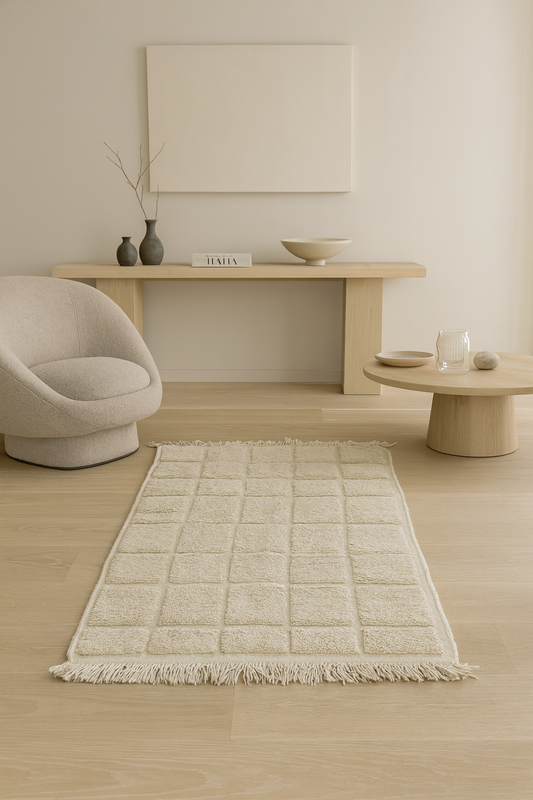 Ivory Relief Grid — Marmoucha Checker in Undyed Wool