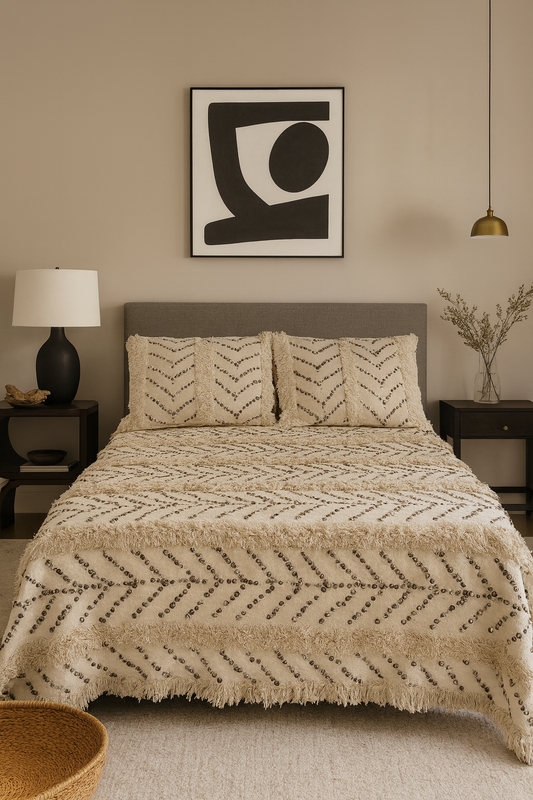 Atlas Velvet Handira Chevron — Ivory/Noir