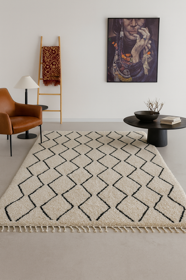 Marmoucha Zigzag Lattice — Ivory/Ink